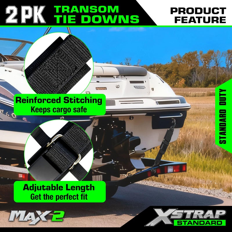 XSTRAP STANDARD Marine Boat Trailer 2" x 4' Trailer Transom Tie-Down Straps, 2PK - Image 5